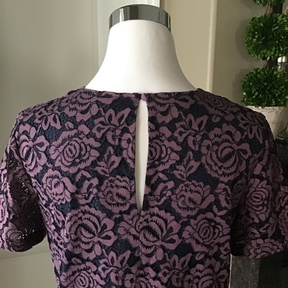 NEW Ann Taylor Dress SZ 2/XS 2-PC Top Skirt Navy Lavender Floral Lace Overlay - Picture 15 of 15